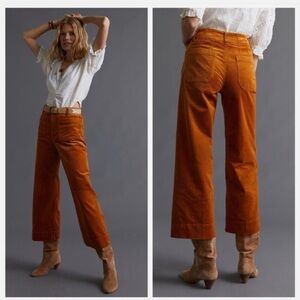 Anthropologie Maeve Burnt Orange Corduroy Cropped Wide Leg Collette size 26